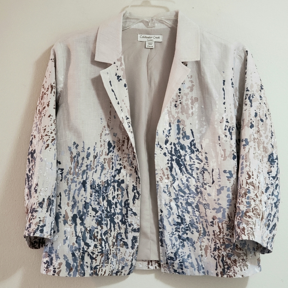 Coldwater Creek Watercolor Linen Jacket, Sz S/P
